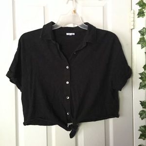Womens black cropped button up that ties in the front